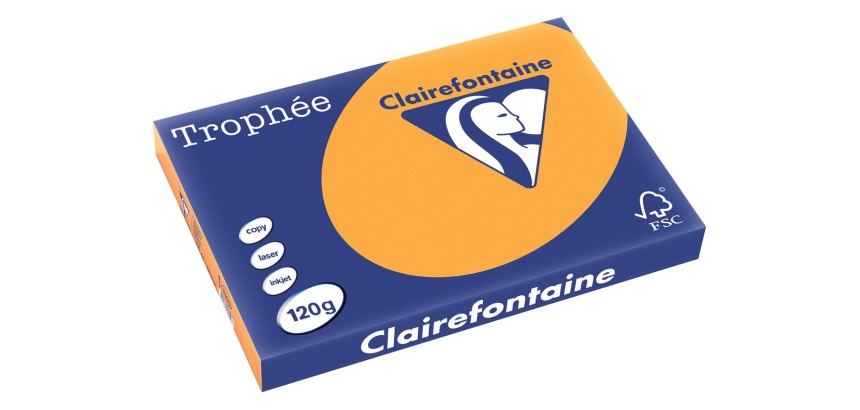 Clairefontaine Trophée Pastel, papier couleur, A3, 120 g, 250 feuilles, clémentine