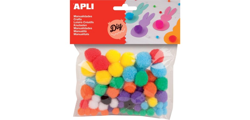 Apli pom-poms, assorted colors, pack of 78 pieces