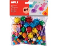 Apli pompons, zakje met 78 stuks in geassorteerde glitter kleuren