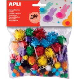 Apli pompons, sachet de 78 pièces en couleurs assorties pailletées