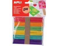 Apli gekleurde houten sticks, blister met 50 stuks