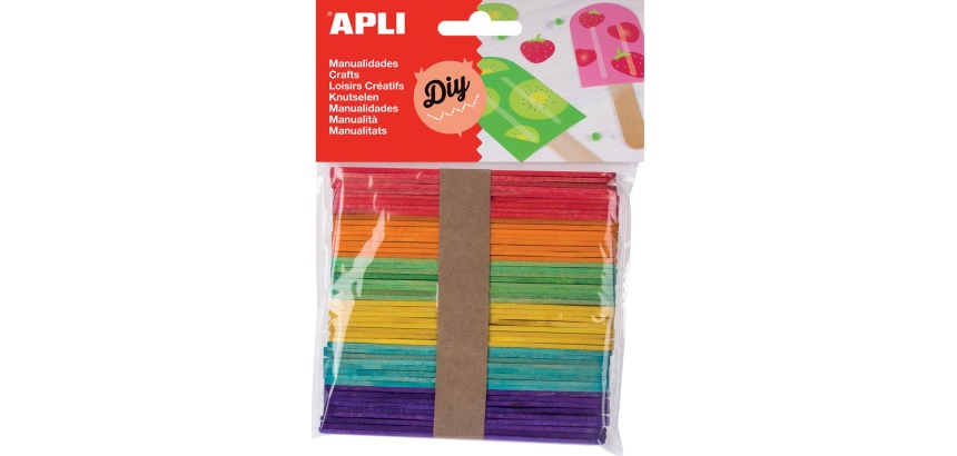 Apli farbige Holzstäbchen, Blisterpackung mit 50 Stück