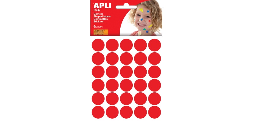 Apli Kids stickers, circle diameter 20 mm, pack of 180 pieces, red