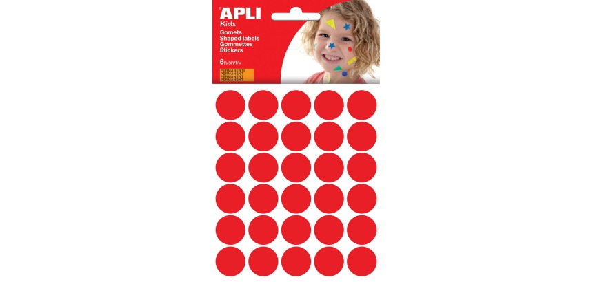 Apli Kids gommettes, cercle diamètre 20 mm, pochette de 180 pièces, rouge