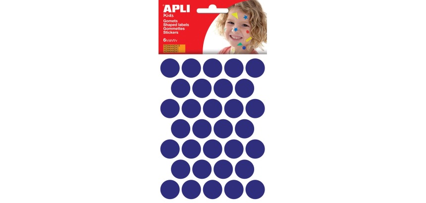 Apli Kids gommettes, cercle diamètre 20 mm, pochette de 180 pièces, bleu