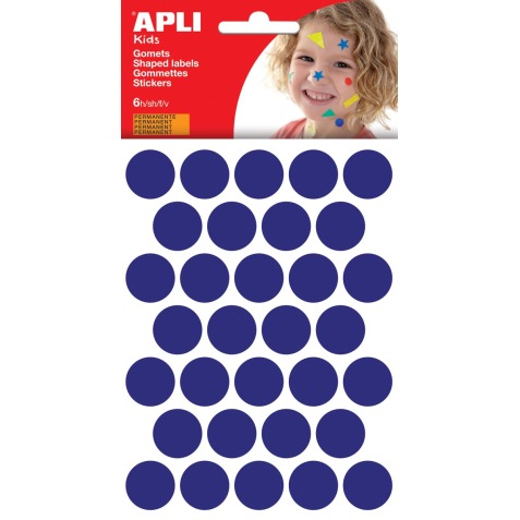 Apli Kids stickers, cirkel diameter 20 mm, blister met 180 stuks, blauw