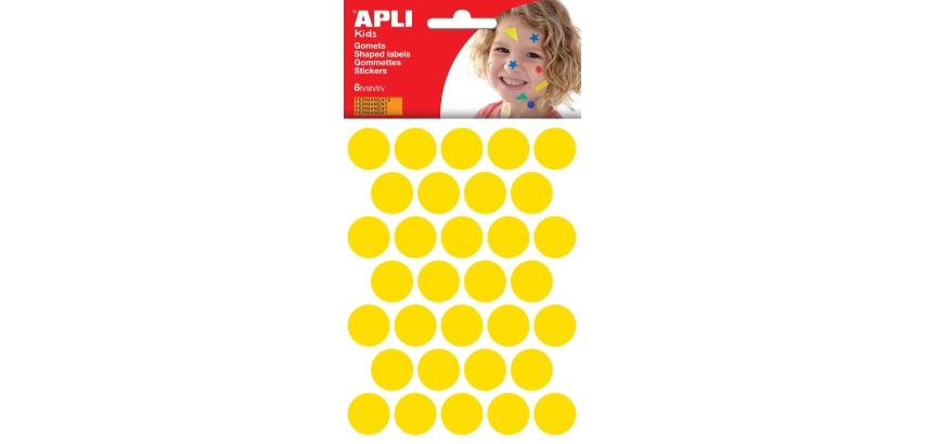 Apli Kids stickers, circle diameter 20 mm, 180-piece pouch, yellow