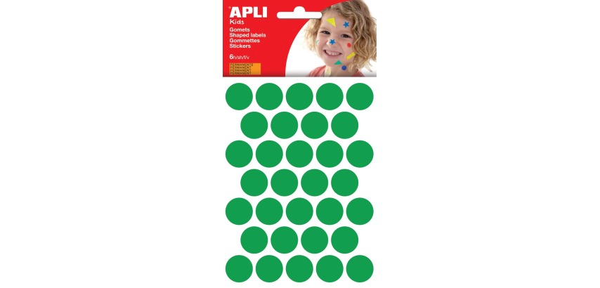 Apli Kids gommettes, cercle diamètre 20 mm, pochette de 180 pièces, vert
