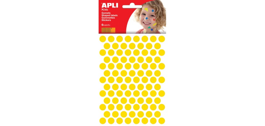 Apli Kids Aufkleber, Kreis Durchmesser 10,5 mm, Beutel mit 528 Stück, gelb