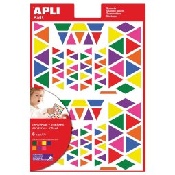 Apli Kids verwijderbare stickers, driehoek, blister met 720 stuks in geassorteerde kleuren en groottes