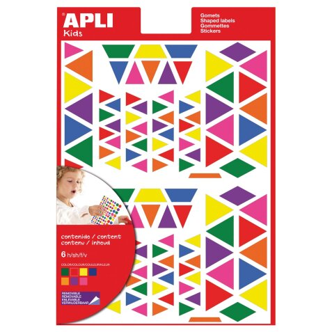 Apli Kids gommettes enlevables, triangle, blister de 720 pièces en couleurs et formats assortis