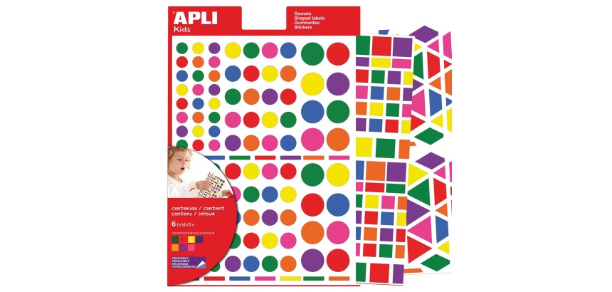 Apli Kids gommettes enlevables, formes, couleurs et formats assortis, pochette de 664 pièces