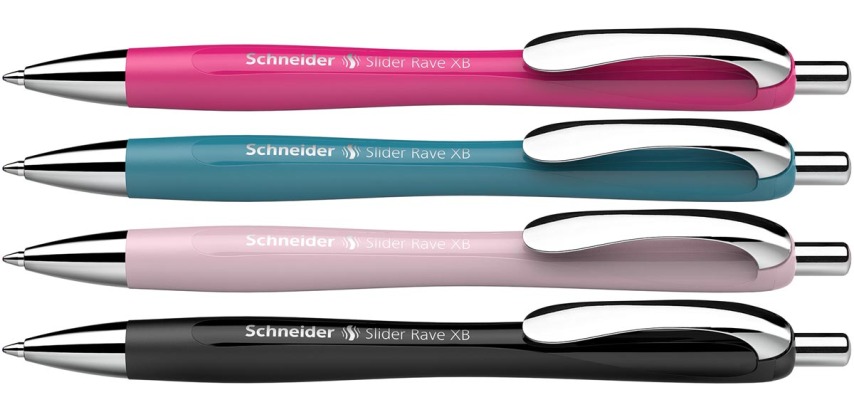 Schneider stylo bille Slider Rave, pointe extra large, encre bleu, assorties, boîte avec 3+1 gratuit