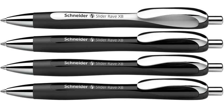 Schneider ballpoint pen Slider Rave, extra-large tip, blue ink, black, box with 3 + 1 free