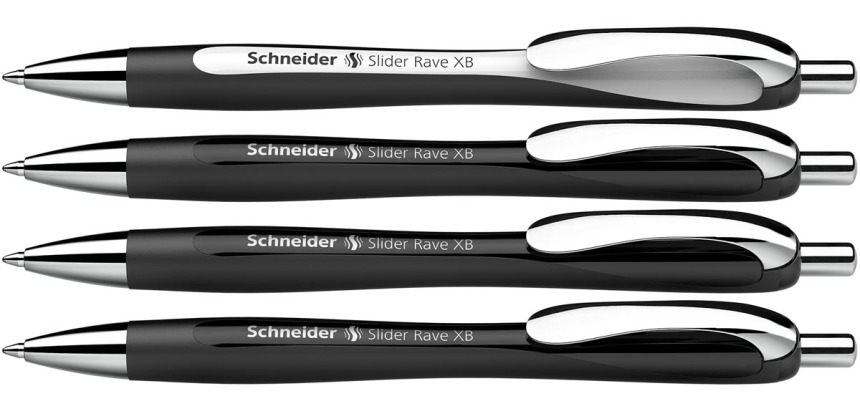 Schneider stylo bille Slider Rave, pointe extra large, encre bleu, noir, boîte avec 3 + 1 gratuit