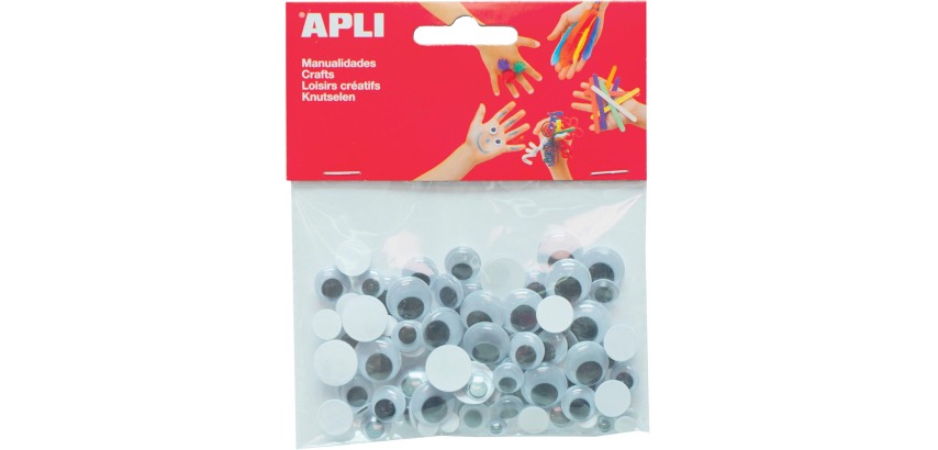 Apli adhesive black moving eyes, round, blister of 100 pieces