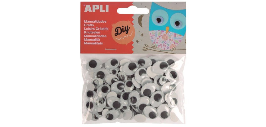 Apli selbstklebende schwarze Wackelaugen, oval, Blisterpackung mit 100 Stück