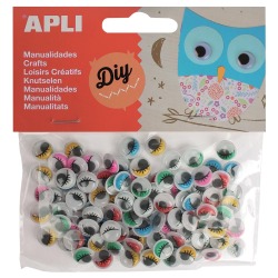 Apli yeux mobiles adhésifs de couleur avec cils, rond, blister de 100 pièces