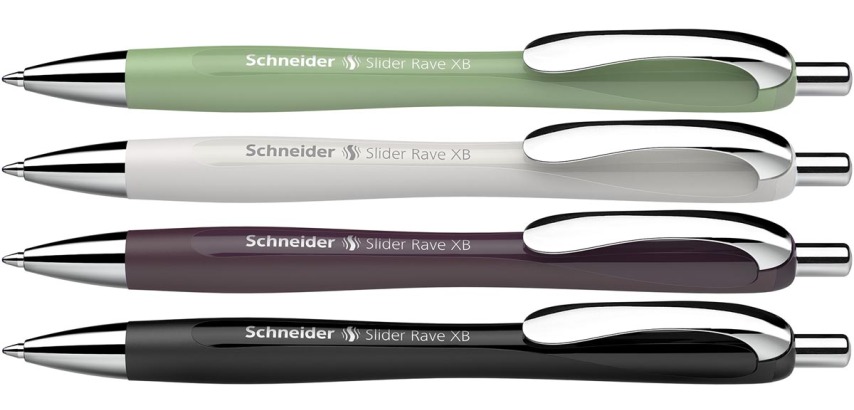 Schneider stylo bille Slider Rave Trend, pointe extra large, encre bleu, assorties, boîte avec 3+1 gratui