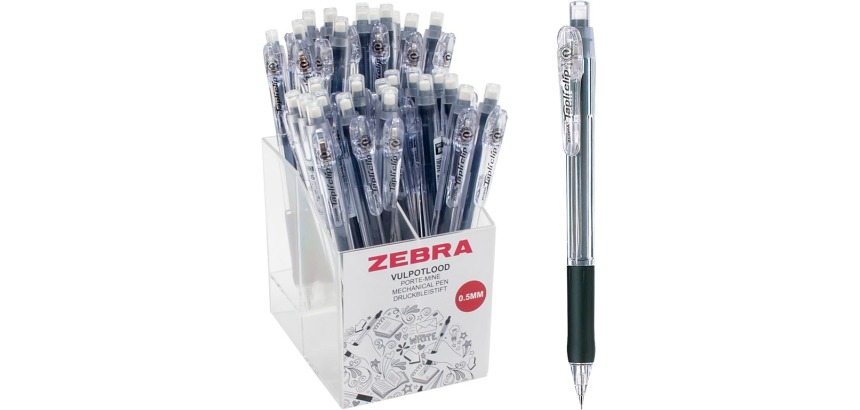 ZEBRA Tapli clip mechanical pencil, 0.5 mm, HB, black, delivery with display stand