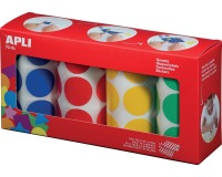 Apli Kids gommettes XL, diamètre 33 mm, boîte avec 4 rouleaux en 4 couleurs