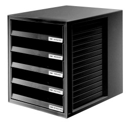 Han ladenblok met open laden, zwart