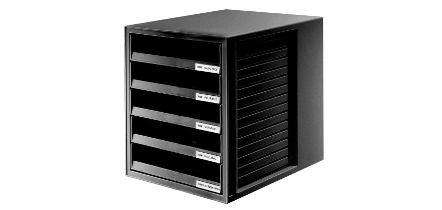 Han ladenblok met open laden, zwart