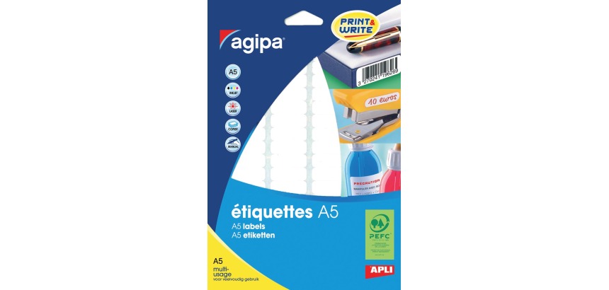 Agipa witte etiketten Print & Write ft 56 x 34 mm (b x h), 192 stuks, 12 per blad