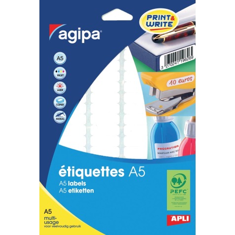 Etiquette adresse jet d'encre, laser et copieur 56 x 34 mm Agipa blanche - Boîte de 192