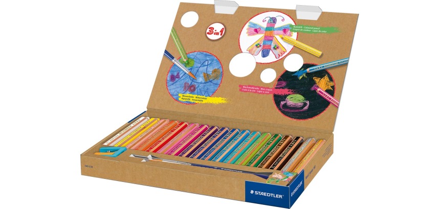 Staedtler crayon Buddy 3-en-1, boîte de 18 pièces en couleurs assorties