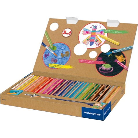 Staedtler crayon Buddy 3-en-1, boîte de 18 pièces en couleurs assorties