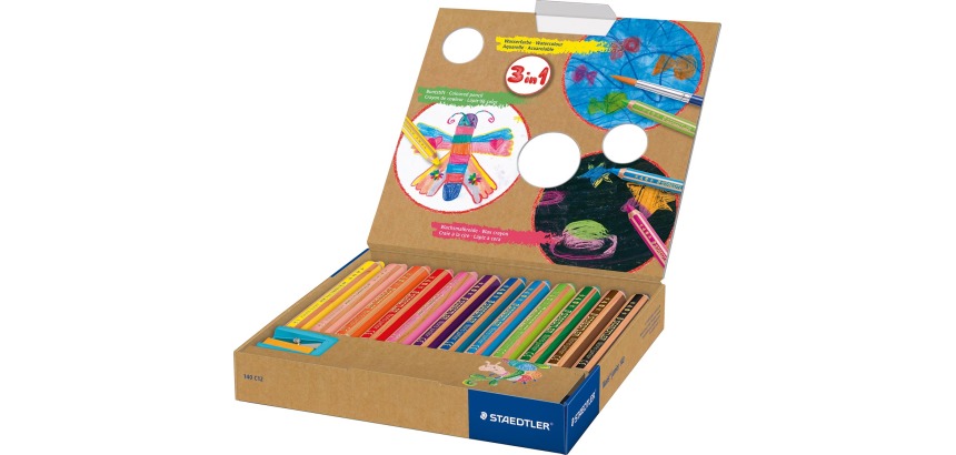 Staedtler crayon Buddy 3-en-1, boîte de 12 pièces en couleurs assorties