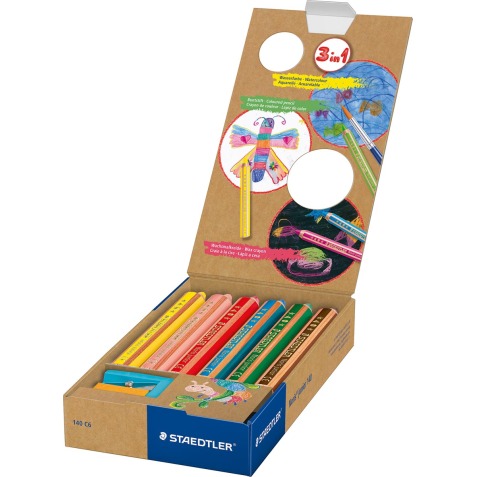 Staedtler kleurpotlood Buddy 3-in-1, doos van 6 stuks in geassorteerde kleuren