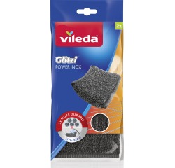 Vileda Glitzi Power Inox éponge abrasif en inox, ft 10 x 10 x 1,2 cm, paquet de 2 pièces