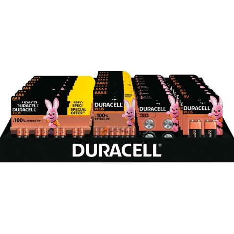 Duracell batterijen, Plus 100 % AA, AAA en 9V en CR2032, display van 41 stuks