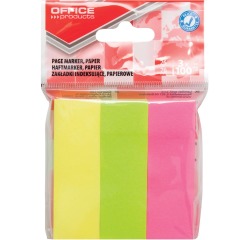 OFFICE products index, ft 26 x 76 mm, sachet suspendu de 3 x 100 pièces, couleurs assorties