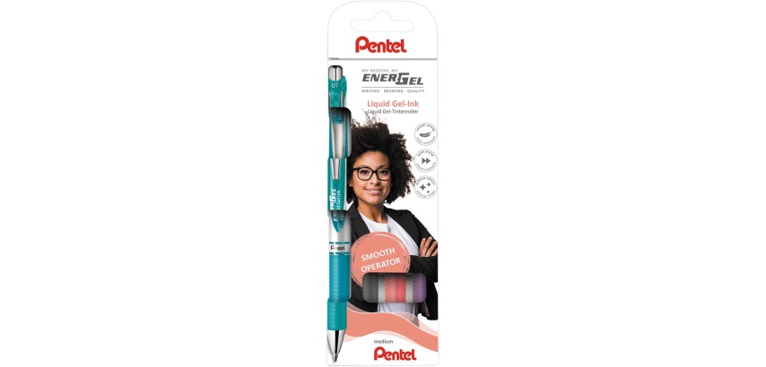 Pentel Roller Energel RT BL77, etui de 4 pièces, roze-lila-turquoise-grijs