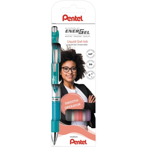 Pentel Roller Energel RT BL77, etui de 4 pièces, roze-lila-turquoise-grijs