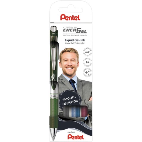 Pentel Roller Energel RT BL77, etui de 4 pièces, rood-groen-blauw-zwart