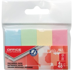 OFFICE products index, ft 20 x 50 mm, sachet suspendu de 4 x 40 pièces, couleurs pastel assorties