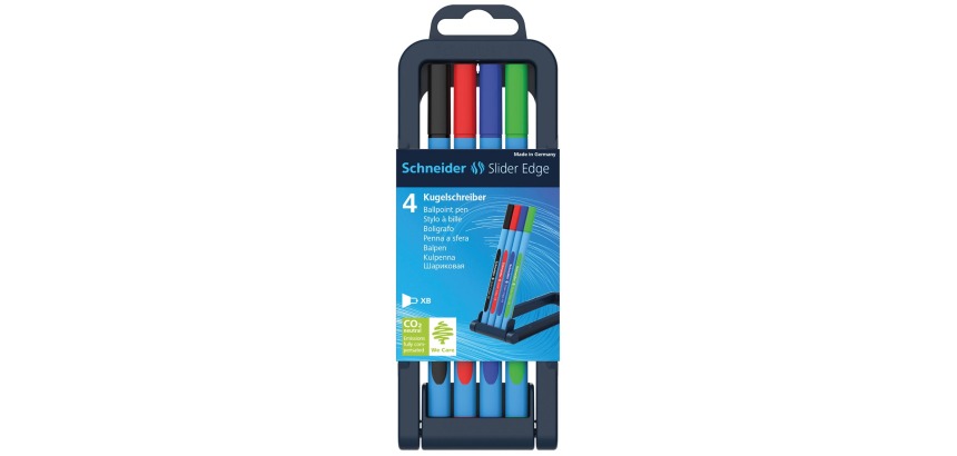 Schneider stylo bille Slider Edge, pointe extra large, couleurs assorties, boîte chevalet de 4 pièces