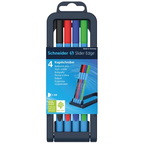 Schneider balpen Slider Edge, extra breed, geassorteerde kleuren, opstelbare doos van 4 stuks