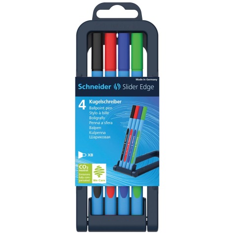 Schneider Stylo à bille Slider Edge XB, etui chevalet de 4 pièces en couleurs assorties