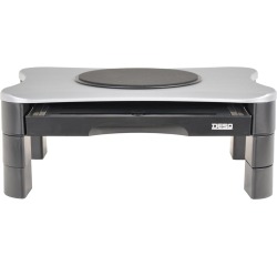 Desq support pour écran, avec plateau pivotant et 2 tiroirs, argent/noir