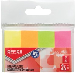 OFFICE products index, ft 20 x 50 mm, sachet suspendu de 4 x 40 pièces, couleurs néon assorties