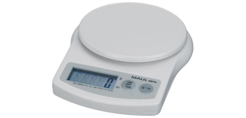 MAUL Alpha battery-operated letter scale, 5kg, weight interval 1g, battery included, white