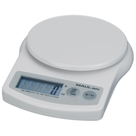 MAUL Pèse-lettres à pile Alpha, 5kg, intervalle de poids 1gr, batterie incluse,  blanc