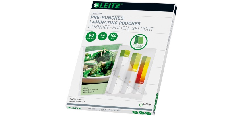 Leitz iLAM pochette à plastifier ft A4, 160 microns (2 x 80 microns), perforée, paquet de 100 pièces