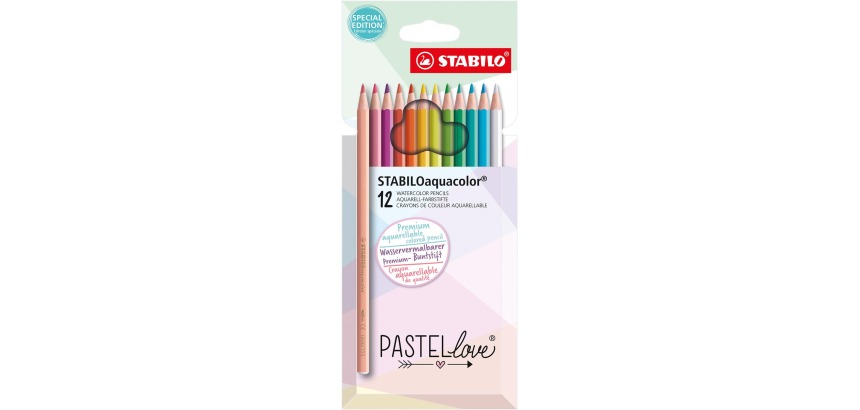 STABILOaquacolor Buntstift, Pastell, Etui mit 12 Stück, sortiert