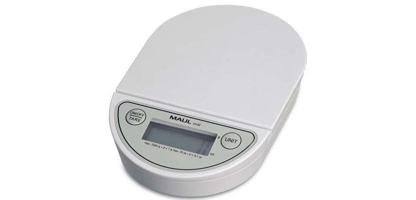 MAUL Oval Postal Scale, 2kg, weight interval 1g, battery included, white